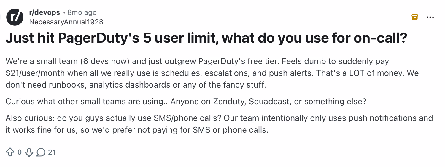 pagerduty pricing comment on reddit